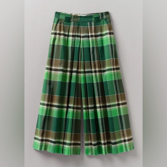 Toast Windbreaker Check Cotton Culottes | Wax Green - Picture 3 of 6